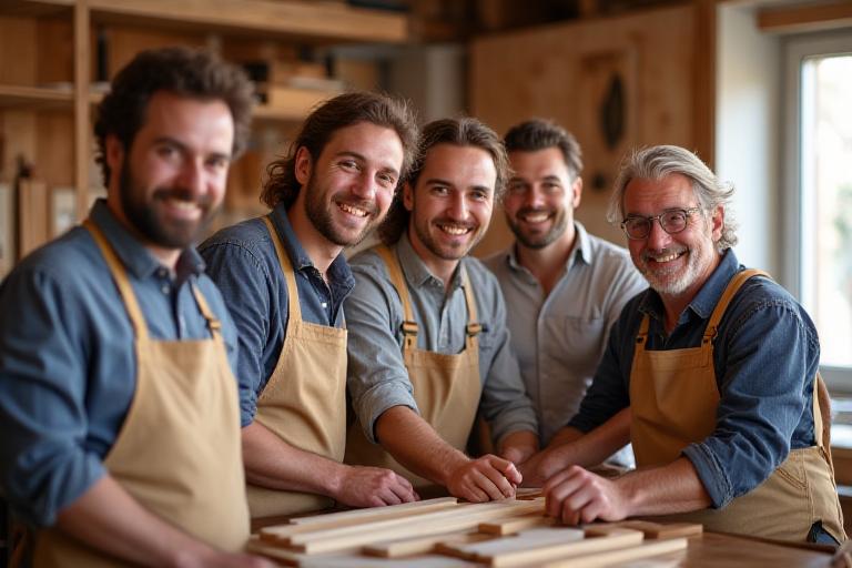 Il team di artigiani sorridenti nel laboratorio di Roma